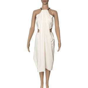 NWT Halston Heritage White Draped Halter Cocktail Dress with Cutouts (6)